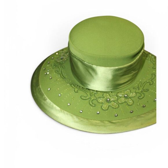 Ben Marc International Hat Green Wide Brim Embellished Church Kentucky Derby